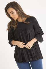Black Pleated Layered Frill Oversized Top - Matilda