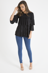 Black Pleated Layered Frill Oversized Top - Matilda