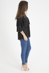 Black Pleated Layered Frill Oversized Top - Matilda