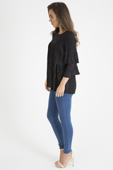 Black Pleated Layered Frill Oversized Top - Matilda