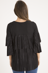 Black Pleated Layered Frill Oversized Top - Matilda