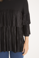Black Pleated Layered Frill Oversized Top - Matilda