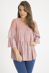 Pink Pleated Layered Frill Oversized Top - Matilda