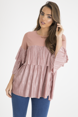 Pink Pleated Layered Frill Oversized Top - Matilda