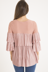 Pink Pleated Layered Frill Oversized Top - Matilda