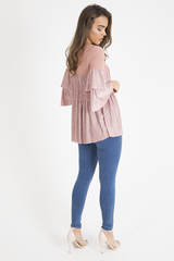Pink Pleated Layered Frill Oversized Top - Matilda