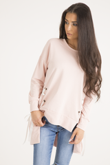 Pink Ribbon Lace Up Dipped Hem Jumper - Wilma
