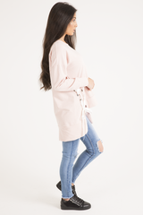 Pink Ribbon Lace Up Dipped Hem Jumper - Wilma