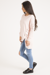 Pink Ribbon Lace Up Dipped Hem Jumper - Wilma