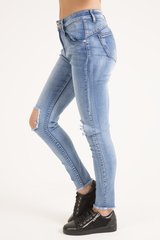 Light Wash High Waisted Knee Rip Jeans - Penelope