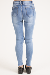 Light Wash High Waisted Knee Rip Jeans - Penelope
