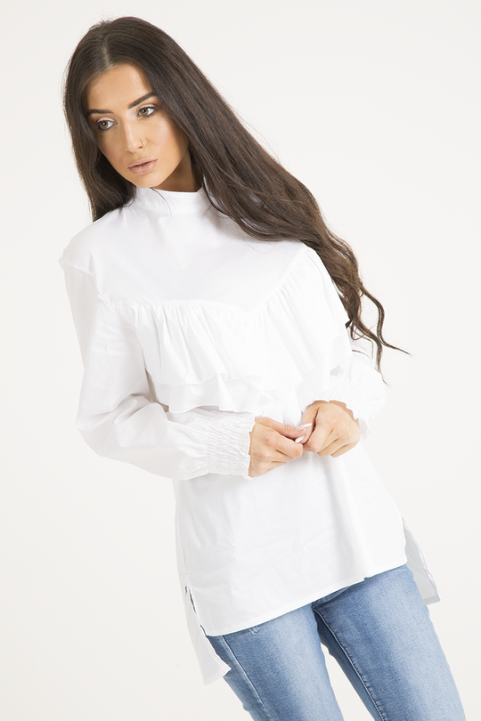 White Frill Detail Oversized Shirt - Lydia