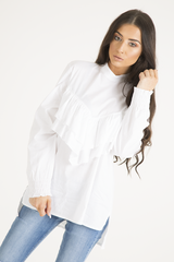 White Frill Detail Oversized Shirt - Lydia