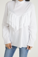 White Frill Detail Oversized Shirt - Lydia