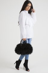 White Frill Detail Oversized Shirt - Lydia