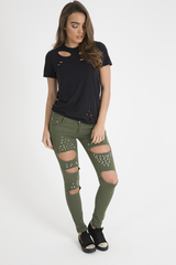 Black Laser Cut Top - Lacey