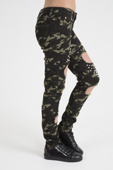 Khaki Camo Studded Ripped Jeans - Christina