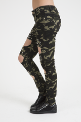 Khaki Camo Studded Ripped Jeans - Christina