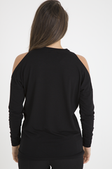 Black 'Santa Rosa' Print Cold Shoulder Slouchy Top - Demi