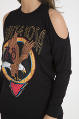 Black 'Santa Rosa' Print Cold Shoulder Slouchy Top - Demi