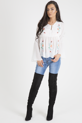 White Embroidered Bell Sleeve Blouse - Felicia