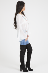 White Embroidered Bell Sleeve Blouse - Felicia