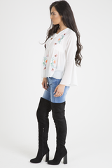 White Embroidered Bell Sleeve Blouse - Felicia