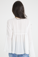 White Embroidered Bell Sleeve Blouse - Felicia