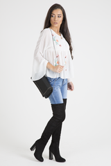 White Embroidered Bell Sleeve Blouse - Felicia
