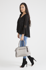 Black Crochet Detail Bell Sleeve Layered Top - Fiona