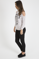 Beige Heavy Metal Cold Shoulder Jumper - Neve