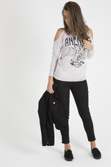 Beige Heavy Metal Cold Shoulder Jumper - Neve