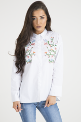 White Floral Embroidered Shirt - Lara