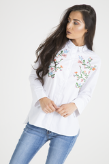 White Floral Embroidered Shirt - Lara