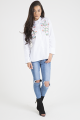 White Floral Embroidered Shirt - Lara
