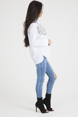 White Floral Embroidered Shirt - Lara