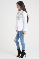 White Floral Embroidered Shirt - Lara