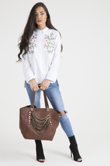 White Floral Embroidered Shirt - Lara