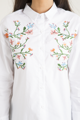 White Floral Embroidered Shirt - Lara