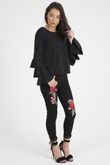Black High Rise Embroidered Skinny Jeans - Lorna