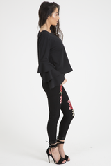 Black Triple Frill Sleeve Top - Clara