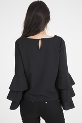 Black Triple Frill Sleeve Top - Clara