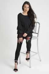 Black High Rise Embroidered Skinny Jeans - Lorna
