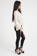 Nude Triple Frill Sleeve Top - Clara