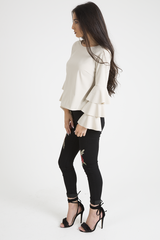 Nude Triple Frill Sleeve Top - Clara
