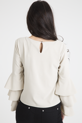 Nude Triple Frill Sleeve Top - Clara
