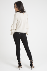 Nude Triple Frill Sleeve Top - Clara