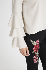 Nude Triple Frill Sleeve Top - Clara