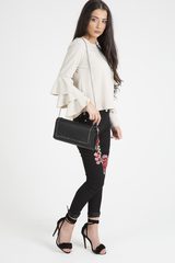 Nude Triple Frill Sleeve Top - Clara