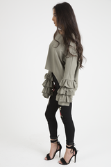 Khaki Oversized Frill Sleeve Top - Connie